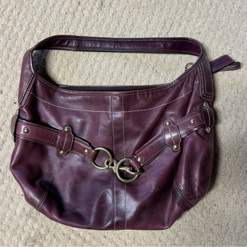 Coach leather plum shoulder bag purse